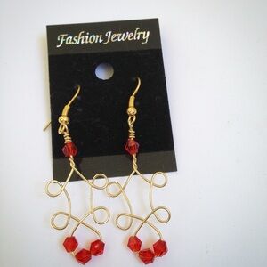 Fashion Jewelry Red and Gold Chandelier Earrings